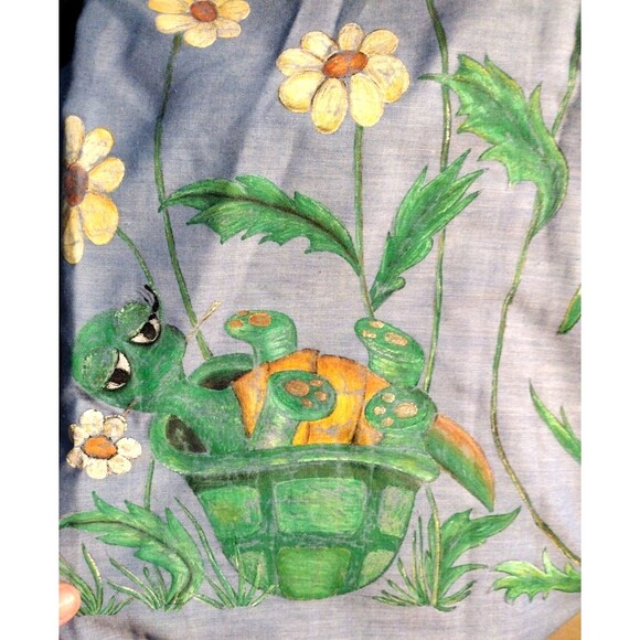 VTG 70s Artsy Hand Painted Eyelet Lace Trim Frog Turtle Ladybug Bee Flowers Top - Picture 16 of 16